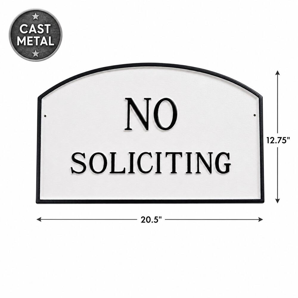 No Soliciting Plaque w/ Lawn Stakes - Cast Aluminum 20.5" W x 12.75" H